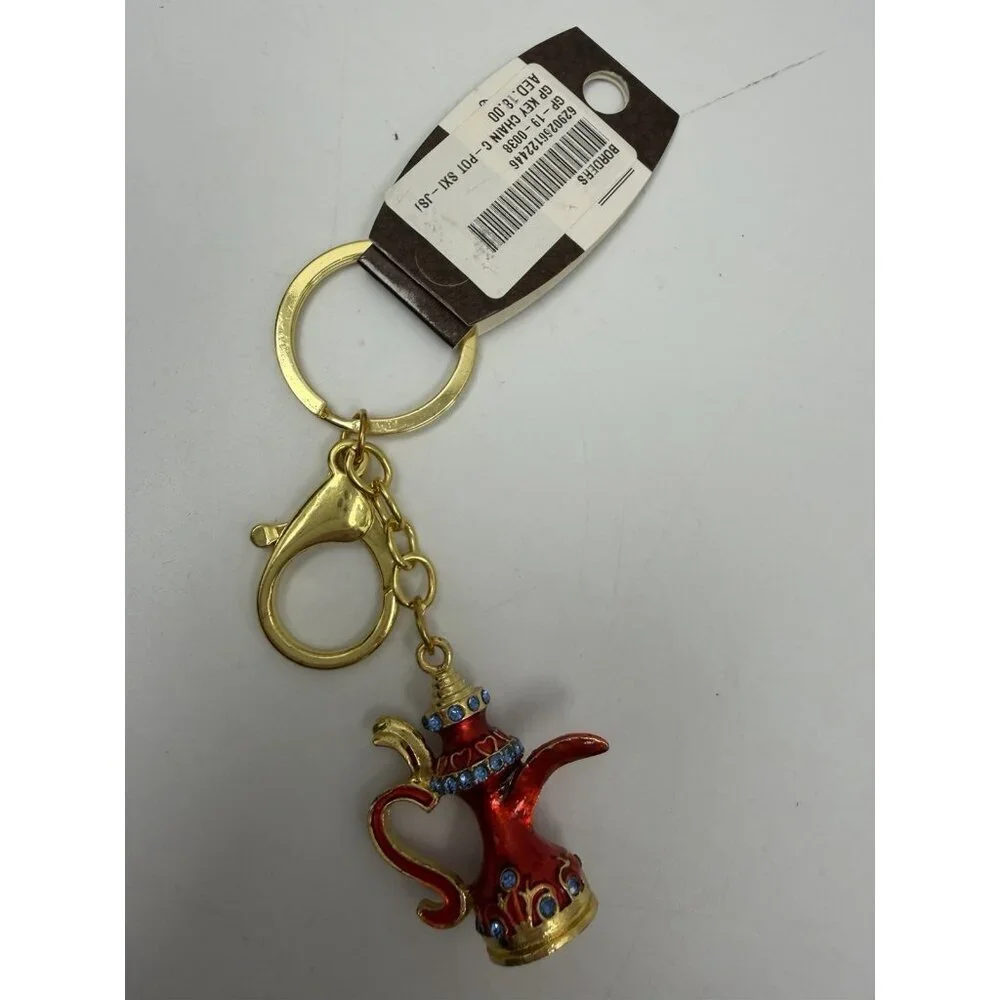 keychain arabian Tea Pot Gold color crystal rhistones Red Blue Souvenir Dubai
